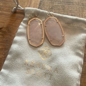 Kendra Scott earrings. Rose gold with rose quartz.